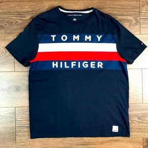 Tommy Hilfiger Men’s Classic Signature Flag Logo Navy Blue T-Shirt Size Large